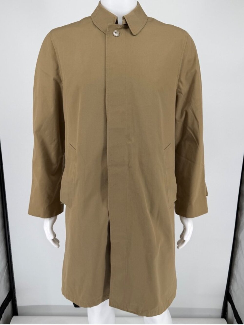 Vintage 1970s Sears Perma-Prest Khaki Fly Front Single-breasted Trench Coat (M)